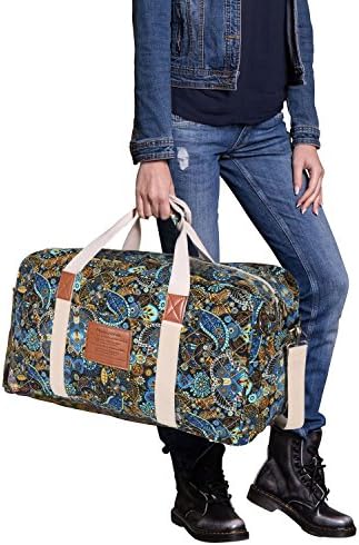 Malirona Canvas Weekender Bag Travel Duffel Bag for Weekend Overnight Trip (Black Flower) 6 Malirona Canvas Weekender Bag Travel Duffel Bag for Weekend Overnight Trip (Black Flower)