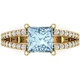 Clara Pucci 14K Solid Yellow Gold 2.48 ctw SkyblueTopaz Solitairewith Accents Ring for Women | Anniversary, Birthday Gift | 7.0mm Princess Cut