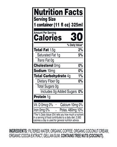 Wandering Bear Organic Cold Brew Coffee On-the-Go 11 oz Carton, Mocha With Splash of Coconut Milk, No Sugar, Ready to Drink, Not a Concentrate (Pack of 6)
