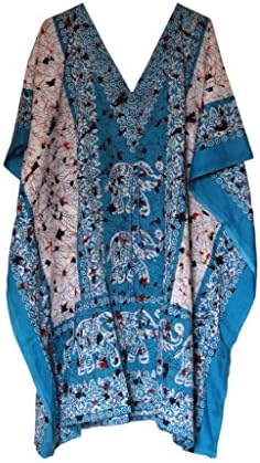 Short Elephant Printed Kaftan Women's Free Size Top Poncho Dress Beach Party Night Wear Kaftan