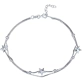 Vanbelle Sterling Silver Jewelry - Rhodium Plated with 925 Stamp - Double Layer Star and Beaded Chain Anklet - 9" long + 1" Extender