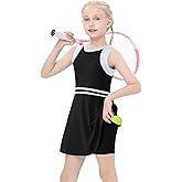 LIONJIE Girls Tennis Golf Dress Outfit Sleeveless Workout Athletic Dresses with Shorts Pockets 4-13Y