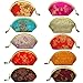 Silky Embroidered Brocade Oriental Fan Zipper Jewelry Coin Pouch Wallet (Set of 10)