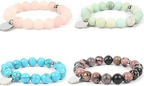 LUCKYOON (Pack of 2 ) Boho 10mm natural bead Strand Bracelet Titanium dangle Stretch Wristband Women gift