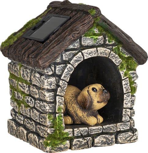 Divas World Cement Garden Ornament with Solar Light Dog In Kennel- LED-Creative Garden Decoration-Perfect For Gift- Garden-Lawn-Patio-Balcony