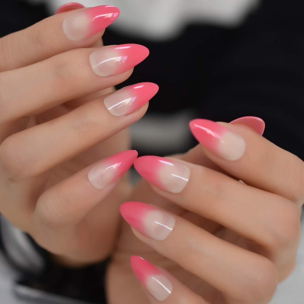 Amazon Com Coolnail Ombre Rose Pink French Fake Nails Stiletto Gradient Press On Almond False Faux Ongles Nails Tips Daily Office Finger Wear Beauty