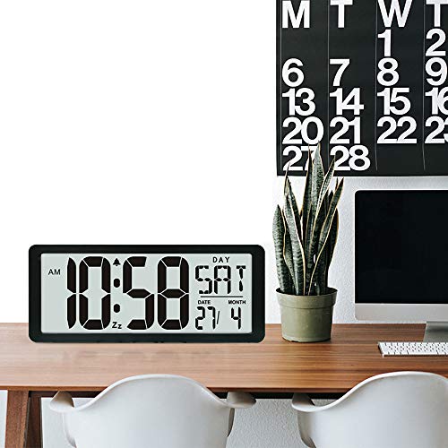 TXL 15.4" Jumbo Digital Alarm Clock Extra Large LCD Display 4.4" Bold Font Calendar Temperature Count-Up Countdown Timer, Battery Operate Office Kitchen School Warehouse Gym Wall/Desk,Black - Thumbnail 7