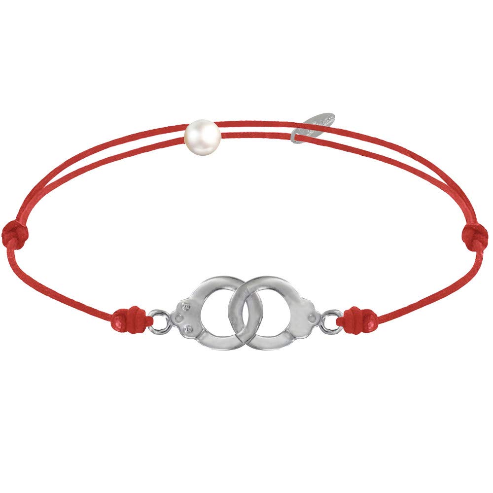 LES POULETTES BIJOUX - Bracelet Link in Sterling Silver 925 Handcuffs - Red