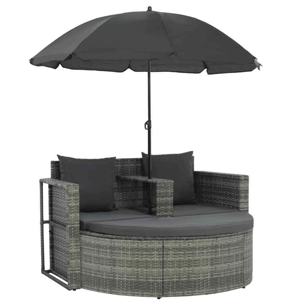Best Garden Bed With Parasol Brown Poly Rattan