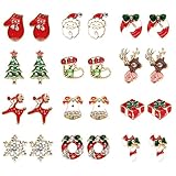 Elesa Miracle 12 Pairs Girl Kids Christmas Stud Earrings in Gift Box Xmas Earrings Jewelry Set Women Girl Christmas Gift