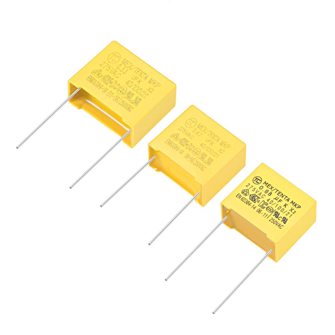 sourcing map Polypropylene Safety Capacitors Assortment Kit DIP 275VAC X2 MKP 3 Value - 0.33uF 0.47uF 0.68uF 15 Pcs