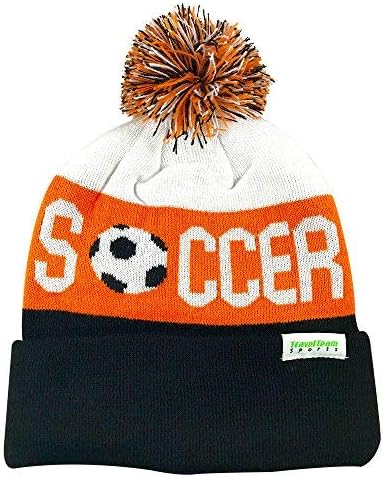 TravelTeamSports Pom Pom Beanies - Knitted Fleece Lined Beanie Hats w/Soccer Logo