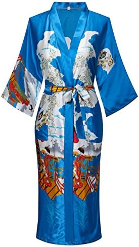 DandyChicWomen's Long Floral Satin Robes Imitation Silk Sleepwear Bridal Dressing Gown for Bridesmaid Nightgown