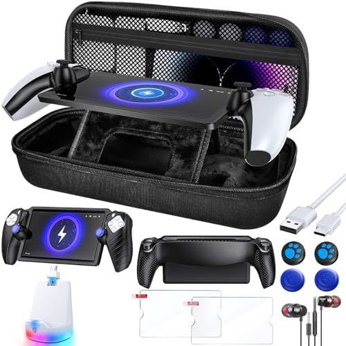 13 in 1 Charger Bundle Accessories for Playstation Portal with RGB Charging Dock, Carrying Case for PS Portal with Protective Silicone Cover, 2* Screen Protector, 4* Thumb Grip, Earphone and Type C