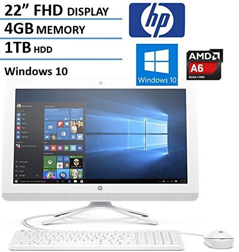 2018 HP 22 Inch FHD IPS All-in-One Desktop Computer, AMD Quad-Core A6-7310 2.0GHz Processor, 4GB RAM, 1TB HDD, USB 3.0, HDMI, WiFi, DVDRW, Bluetooth, Windows 10 (Certified Refurbished)
