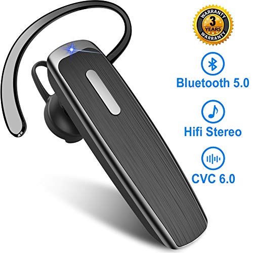 Bluetooth Headset New Bee 22 Hours Lightweight Handsfree Bluetooth V5.0 Headset Wireless Earpiece Earbuds Premium Bass Clear Stereo Sound with Mic for iPhone Android Smart Phones (Black)