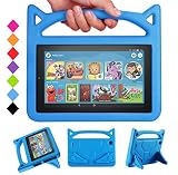 Kindle Fire 7 Case,Fire 7 Tablet kids Case-SHREBORN Kids Shock Proof Protective Cover Case with Handle Stand for Amazon Kindle Fire 7 Tablet (Compatible with 7th/9th Generation,2017/2019 Release)-Blue