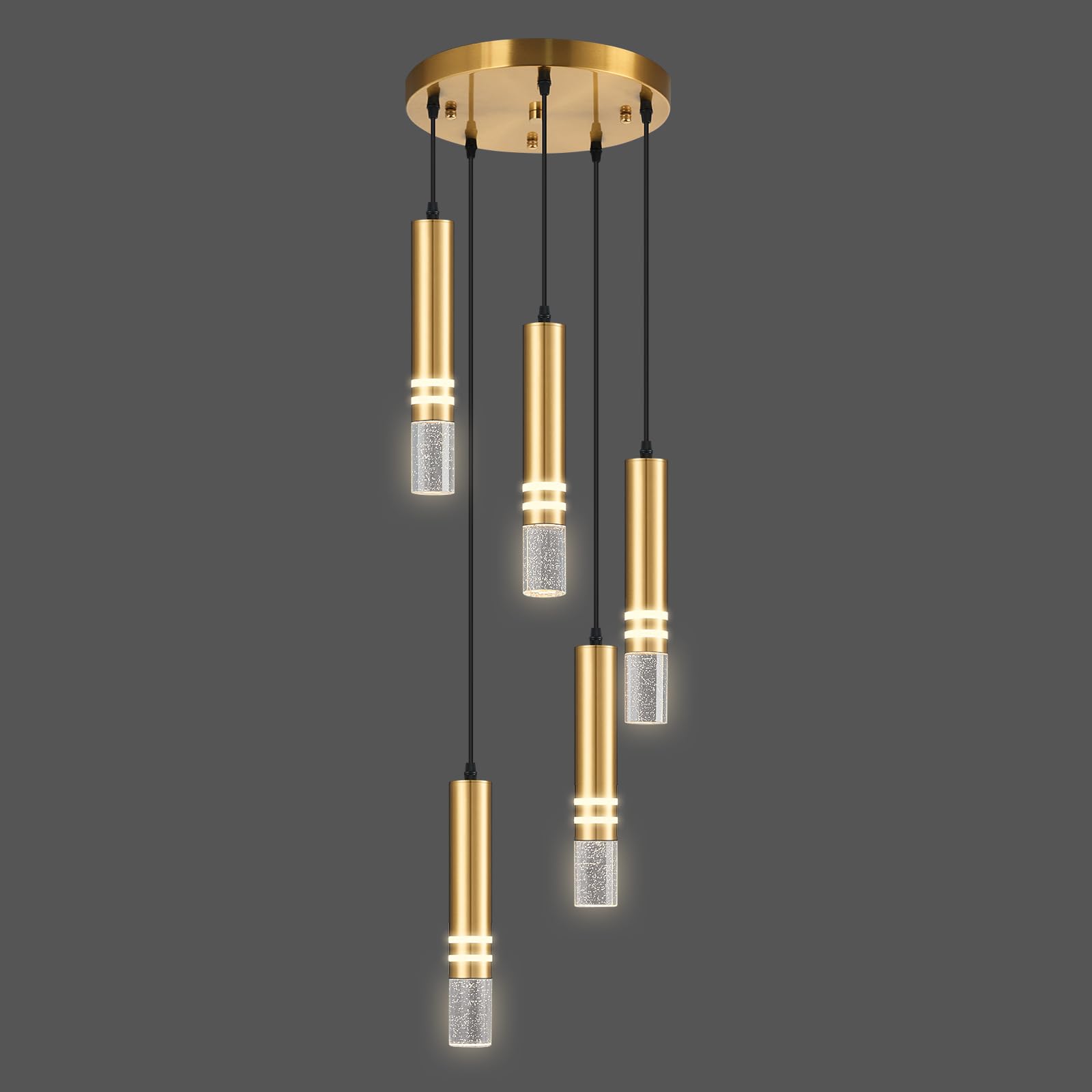 Photo 1 of LIANGMH Pendant Lights Kitchen Island, Crystal Pendant Light Fixtures Mini 30W LED Modern Kitchen Pendant Lighting Over Sink and Living Room and Bedroom (Gold 5 Light)