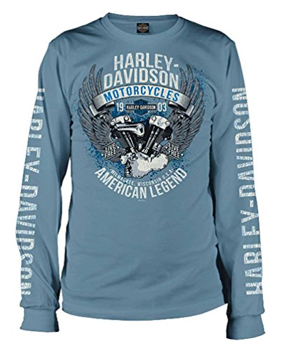 Harley-Davidson Mens Distressed Apex Winged V-Twin Long Sleeve Shirt, Blue (2XL)
