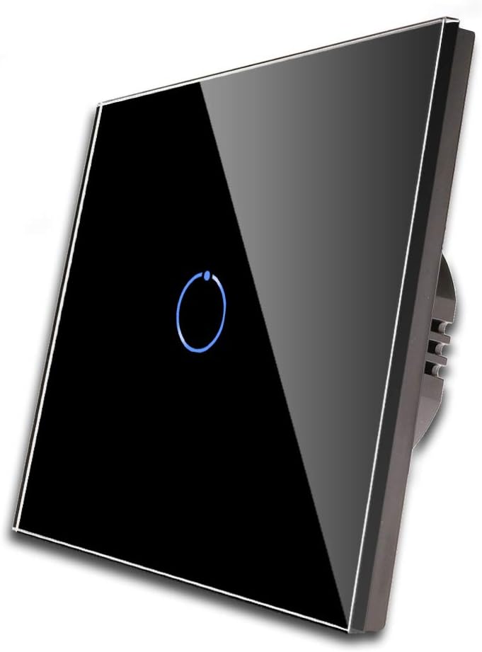 CNBINGO Touch Light Switch, Black Single Light Switch, Tempered Glass Panel with LED Backlight, No Neutral Wire Required