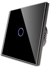 CNBINGO Touch Light Switch Black 1-Gang 1-Way Glass Panel 240V 500W