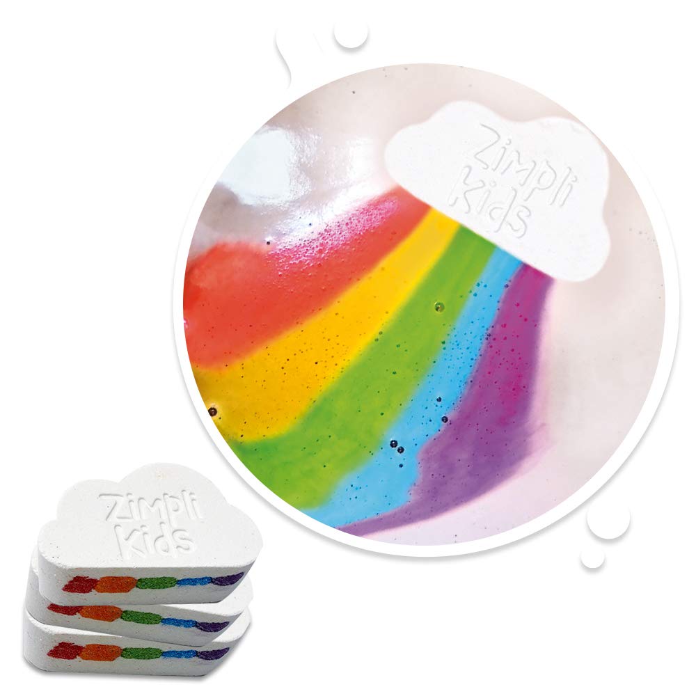 3 x Large Cloud Rainbow Bath Bombs from Zimpli Kids, Special Effect Handmade Baff Bombz Gift Set for Children, Non-Irritating and Non-Toxic