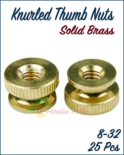 Paradise Harbor 25 Pcs 8-32 Knurled Thumb Nuts Solid Brass Knurled Thumb Nuts