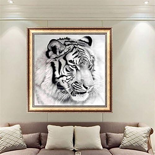 BuyYourWish 12x12 Inches Black-and-white Tiger 5D Diamond Painting Embroidery DIY Craft Home Decor One Piece