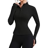 Women's Workout Jacket Lightweight Slim Fit Athletic Tops with Thumb Holes | Zip Up Long Sleeve Running Tops Yoga Sport Athletic Breathable Gym Shirts