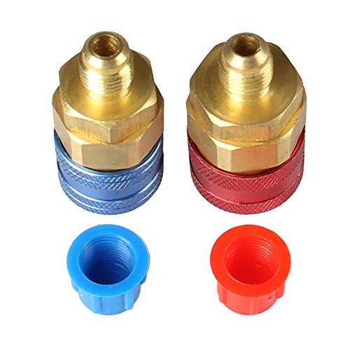 big-autoparts AC Manifold Gauge R134a Manifold Gauge Hose Conversion Kit Quick Adapter Fitting Air Coupler High and Low Air Conditioning Connector Coupler, 1/4" Male Flare Straight