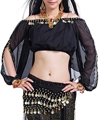 BellyLady Belly Dance Tribal Long Sleeves Chiffon Top Black