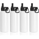 PYD Life 4 Pack Sublimation Water Bottle Blanks Sports Tumbler Cups White 30 OZ Wide Mouth Stainless Steel Vacuum Flask with Straw and Portable Handle for Cricut Mug Press Tumbler Press Print