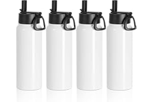 PYD Life 4 Pack Sublimation Water Bottle Blanks Sports Tumbler Cups White 30 OZ Wide Mouth Stainless Steel Vacuum Flask with Straw and Portable Handle for Cricut Mug Press Tumbler Press Print