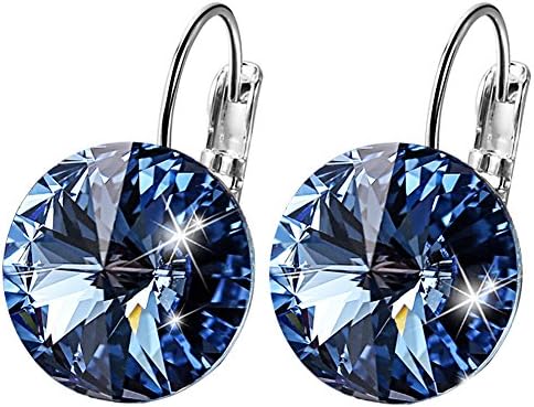 Crystal Earrings for Girls Women Made with Swarovski Crystals Circular Shape Denim Blue by LE PAPILLION