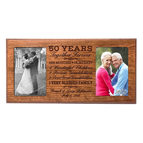 Personalized 50 year anniversary gift her him couple Custom Engraved wedding celebration for Husband wife girlfriend boyfriend photo frame holds two 4x6 photos by LifeSong Milestones (Cherry)