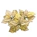 M2cbridge Pack of 6 Glitter Artificial Wedding Christmas Flowers Red Glitter Poinsettia Christmas Tree Ornaments Dia 9 Inch (Golden)