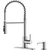 APPASO Kitchen Faucet with Pull Down Sprayer and Soap Dispenser, Sink Faucets Springs Neck High Arc Single Handle Stainless Steel, Fit for 1 to 4 Hole Kitchen Sink, Brushed Nickel Easy Install