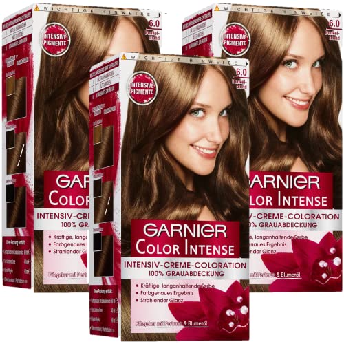 Garnier dauerhafte Cremecoloration, dauerhafte Intensive Creme Coloration für permanente Haarfarbe, mit Perlmutt und Traubenkernöl, Color Intense, 6.0