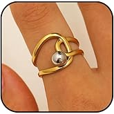 Yukymui Two Tone Open Ring for Women & Men, Adjustable Gold and Silver Geometric Ring, Minimalist Boho Stainless Steel Statement Jewelry for Everyday Stacking