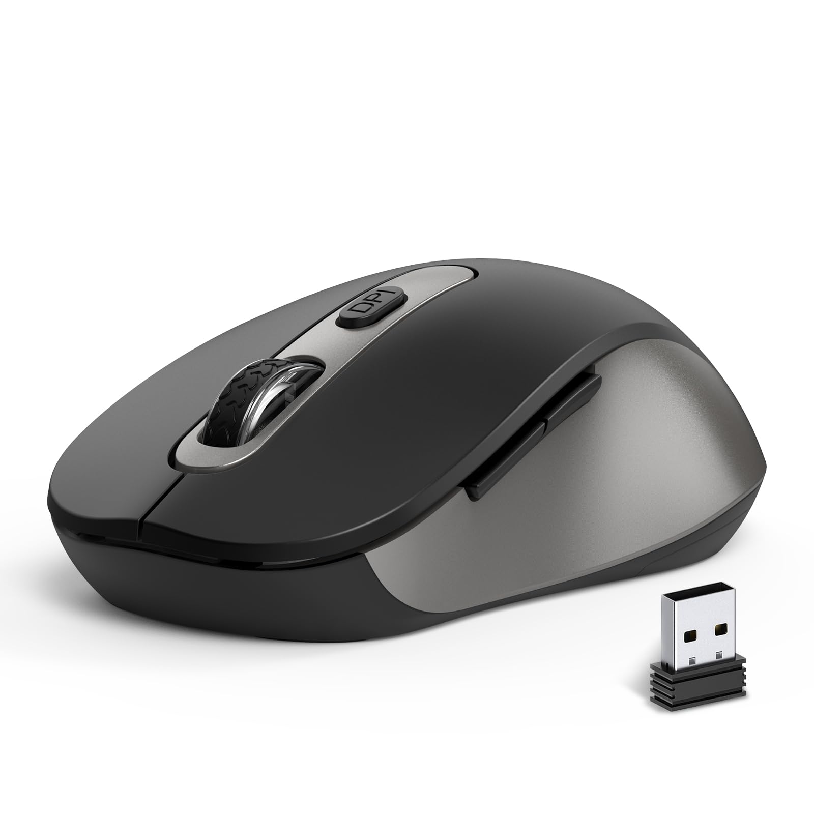 Photo 1 of Wireless Mouse for Laptop, PC, Chromebook, Mac, MacBook, Silent Wireless Mouse with USB Nano Receiver, Side Button, 2400 DPI, Anti Slip Roller, 6 Button Ergonomics Cordless Computer Mice - Black Gray