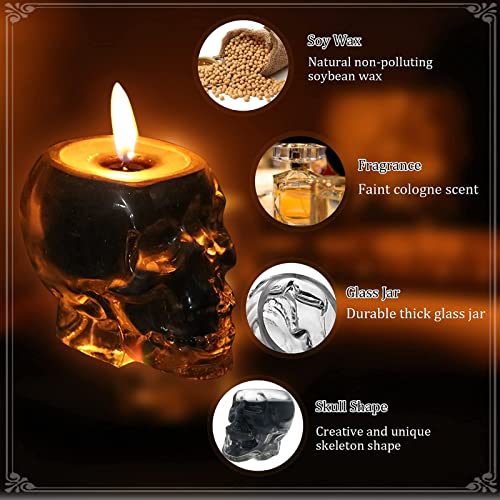 MSTR Halloween Candles Decoration, Skull Candle Decor Indoor Skull Shaped Jar Scented Candle Glasses Gifts for Party Spells Spooky Bar Skeleton Christmas Candle (2.5OZ Black)