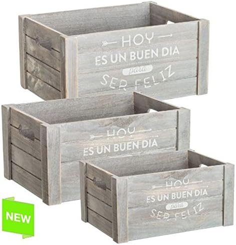 Juego 3 cajas multiusos original con mensaje feliz de madera: Amazon.es: Hogar