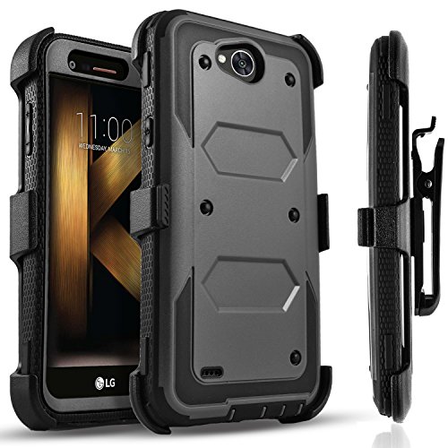 LG X Power 2 Case, LG Fiesta LTE Case, LG X Charge Case, Circlemalls [SUPER GUARD] Dual Layer Hybrid Protective Cover With [Built-in Screen Protector] Holster Belt Clip + Touch Screen Pen Black