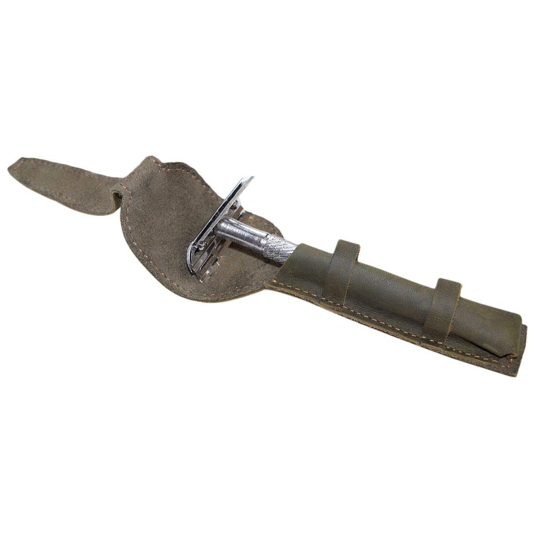 Hide & Drink, Leather Double Edge Safety Razor Protective Case/Shaving Travel Pouch Handmade Includes 101 Year Warranty :: Dark Jade