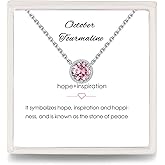 Presentski Sterling Silver Dainty Birthstone Pendant Necklace S925 White Gold Tiny Solitaire CZ Pendant Birthday Gift for Women