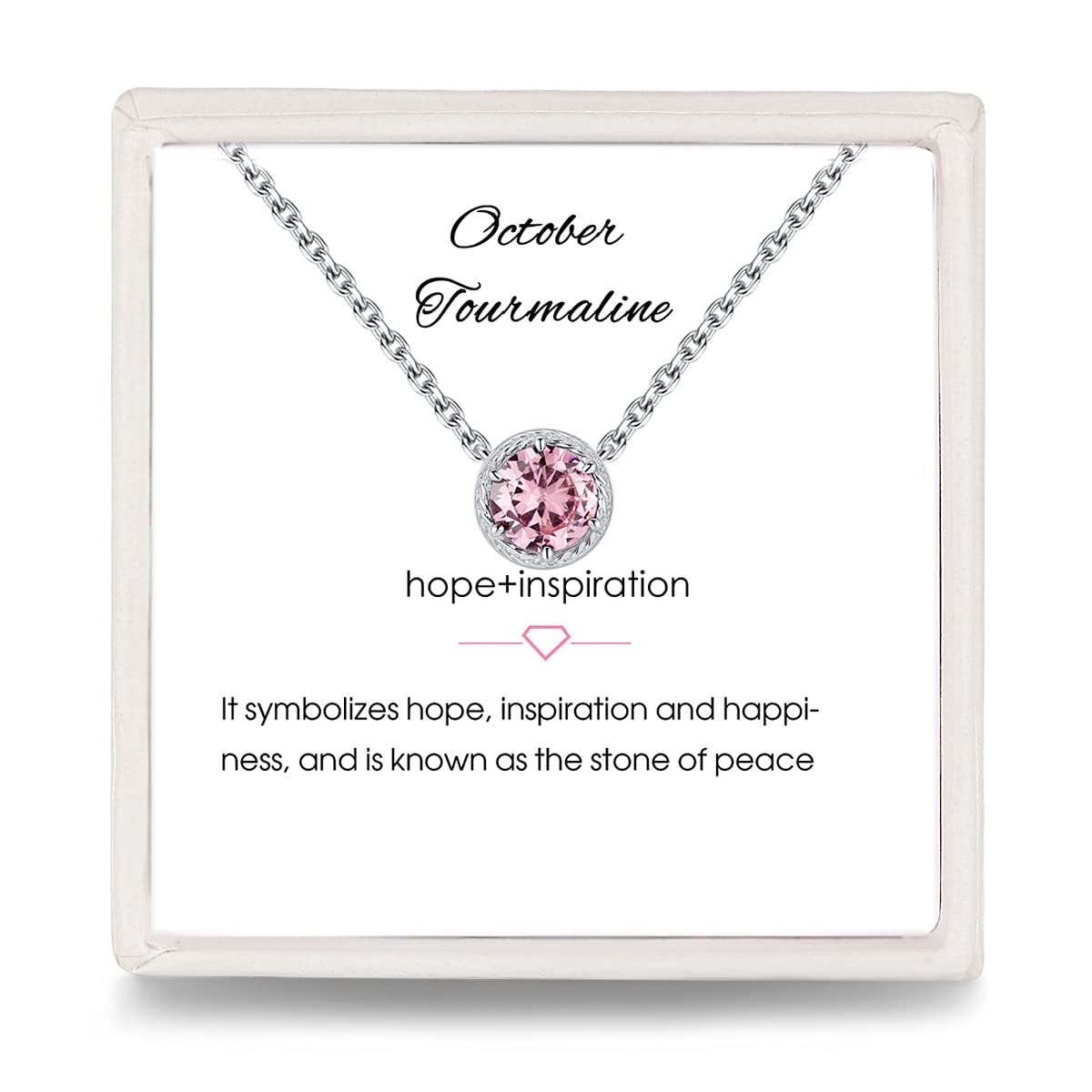 Presentski Sterling Silver Round Cut Pink Tourmaline Birthstone Necklace - October Birthstone Necklace Jewelry Necklaces for Halloween