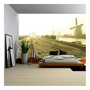 Traditional Dutch Windmills - Canvas Art Wall Mural Decor - 66"x96"