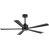 Breezary 52 inch 5 Blade Ceiling Fans without Light Remote Control, Quiet Reversible DC Motor, 5 Black Blades, 6-Speed, Industrial Ceiling Fan for Home Kitchen (Black)