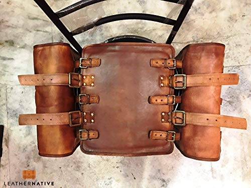 Leather Native 2 X HUGE Motorcycle Side Pouch Brown Leather Side Pouch Classic Saddlebags Saddle Panniers (2 Bags) Summer Sale!