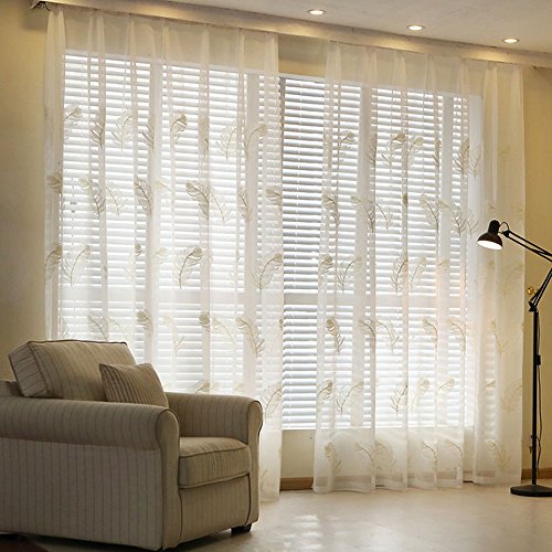 AUSWIND White Feather pattern Grommet Top Sheer Curtain Fabric Blinds Drapes one Panel (54''x96", White)
